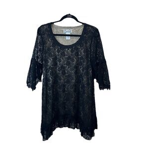 Lady Noiz Black Gold Lace Romantic Whimsigoth Tunic Top Womens Size L Fairygoth
